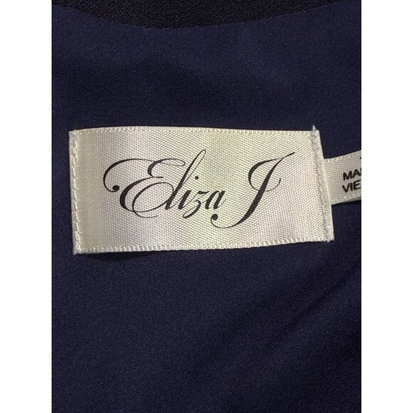 Eliza J Navy Lace-Up Neckline Sheath Dress Lined Side Slits Size-12 - Picture 3 of 10